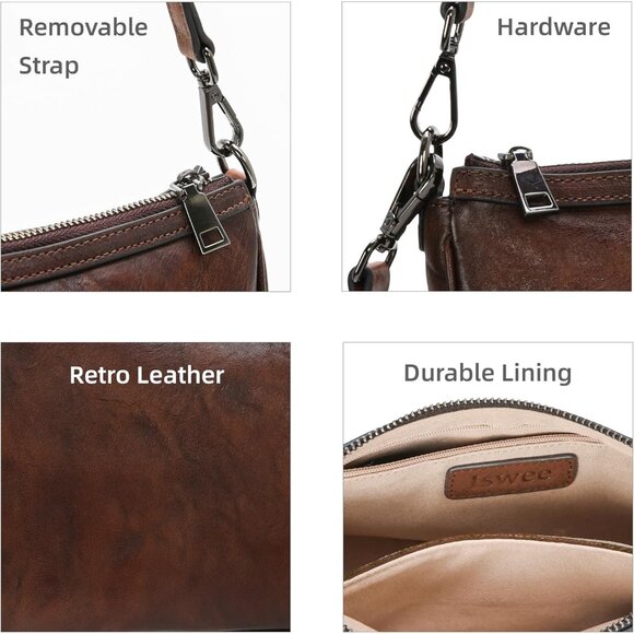 Designer Small Leather Crossbody Purse with Suede Lining and Zipper Closure - Picture 6 of 7